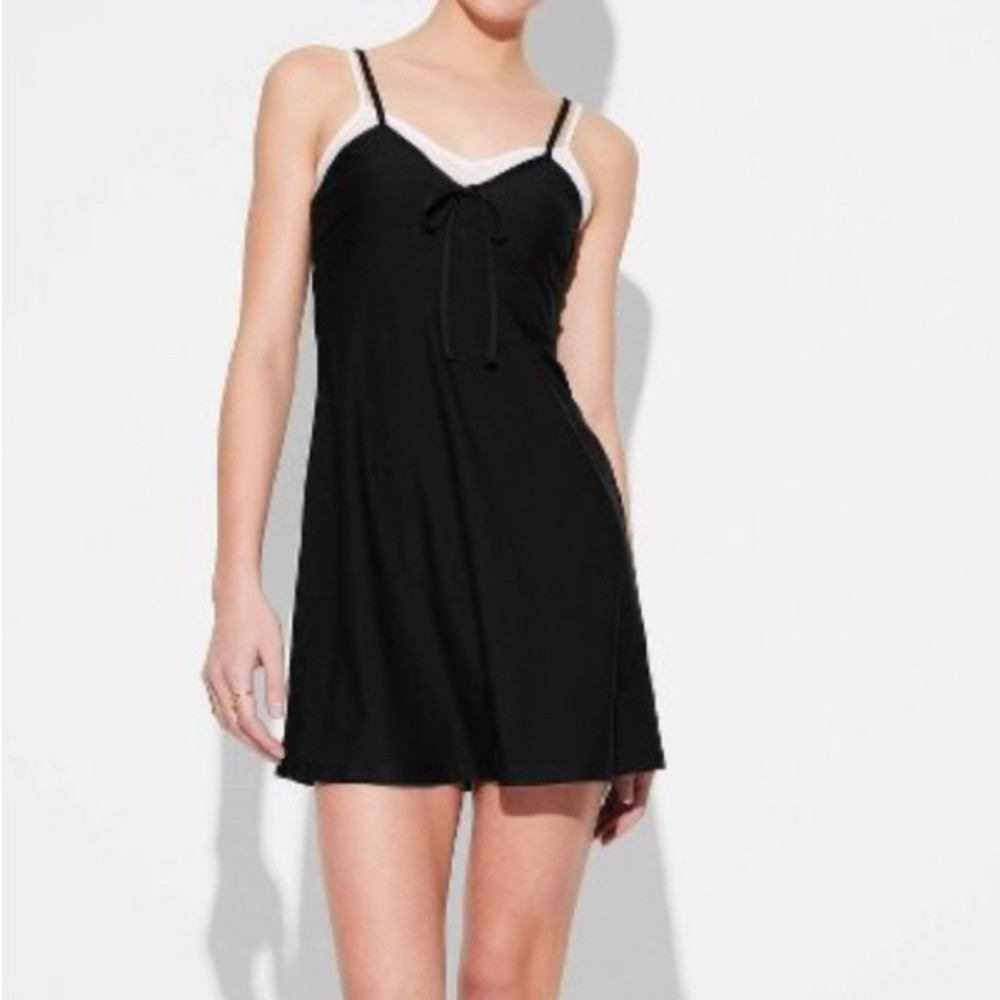 Wild Fable Sleeveless V Neck Layered Mini Slip Dress Women XXS Black White NWT